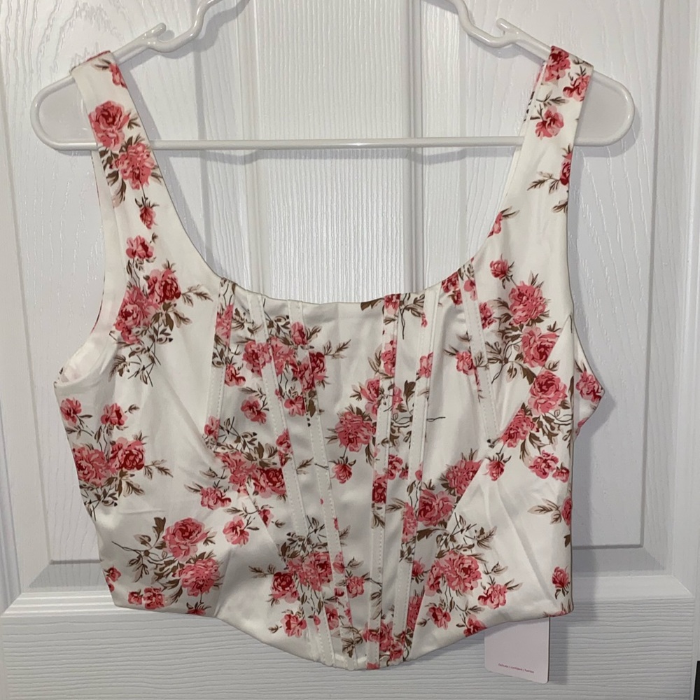 Going Out Top - PARTHEA Women’s Square Neck Pink Floral Corset Top - Picture 5 of 6